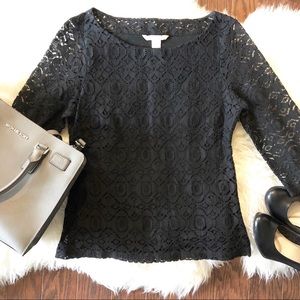 Banana Republic Black Scoop Neck 3/4 Lace Top {4}